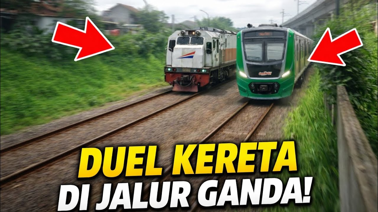 Detik-Detik Kereta Api Berpapasan di Jalur Ganda