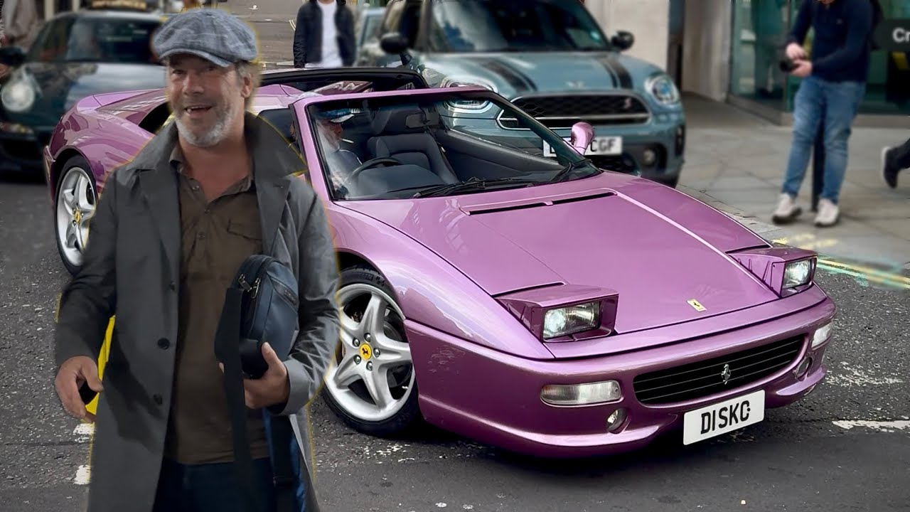 Jay Kay from Jamiroquai driving purple Ferrari F355 GTS in London
