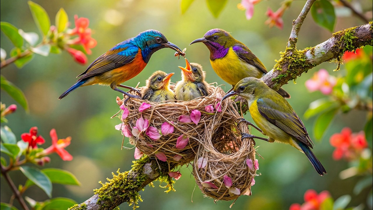 Tranquil Garden Filled with Beautiful Birds & Healing Bird Songs