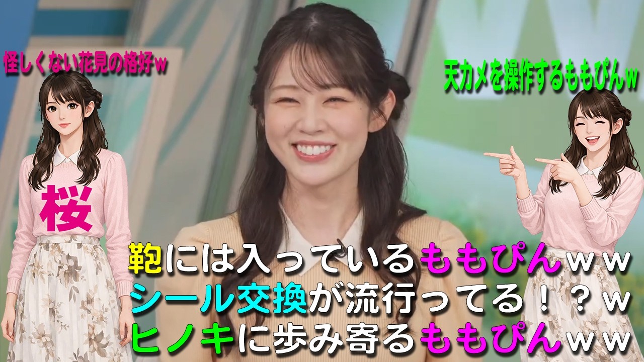 【青原桃香】怪しくない花見の格好ｗｗｗ天カメを自分で操作するももぴんｗｗヒノキに歩み寄るももぴんｗｗ【ウェザーニュース・切り抜き】