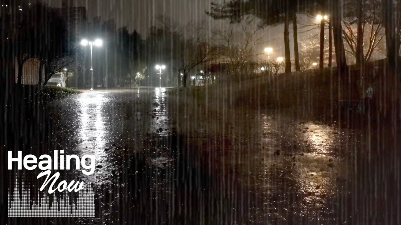 Heavy Rain Sounds Pouring Down on a Night Road, White Noise for Relaxation, Sleep Rain ASMR