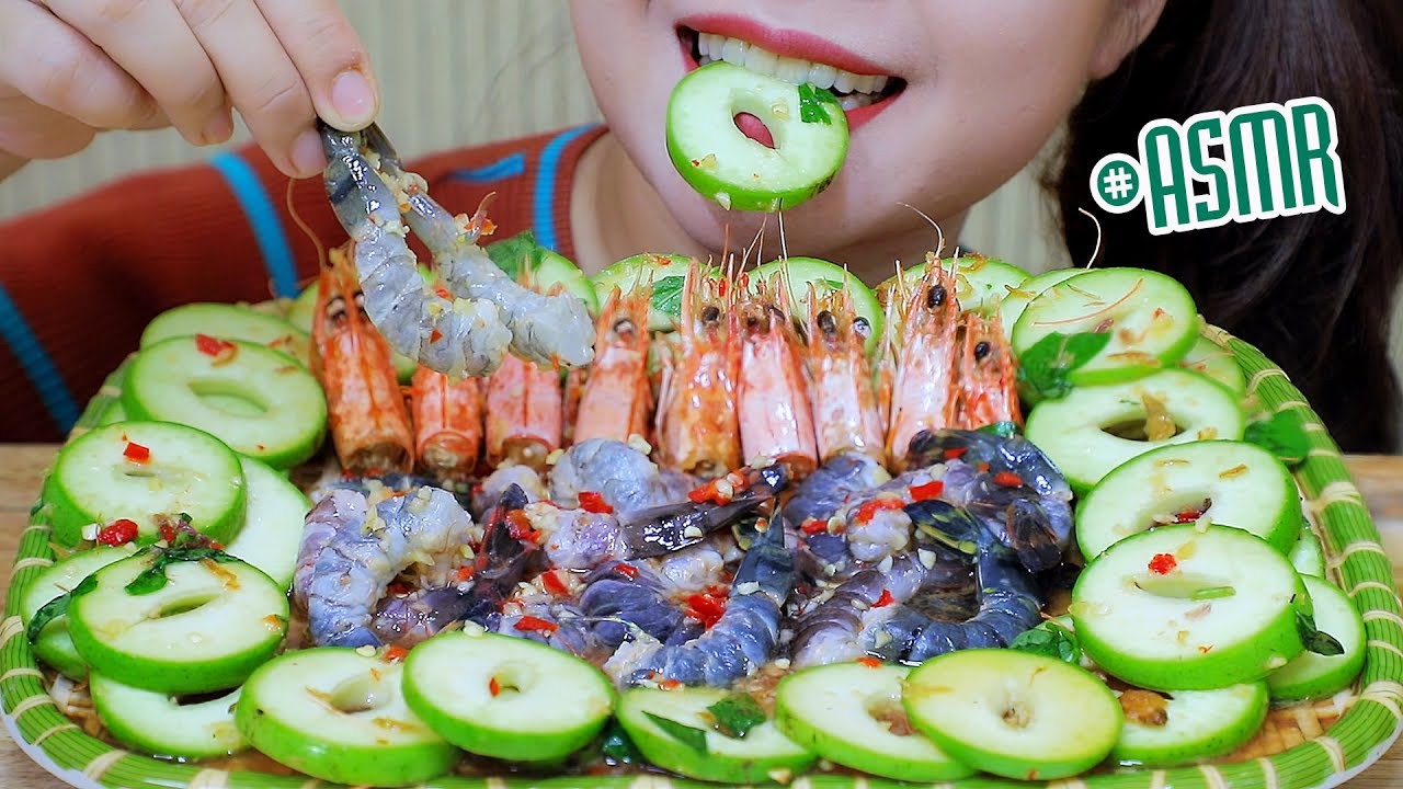 ASMR Mukbang Spicy Raw shrimp with sour mango salad,eating sounds,+食べる,咀嚼音,먹방이팅,사운드,gulp|LINH-ASMR
