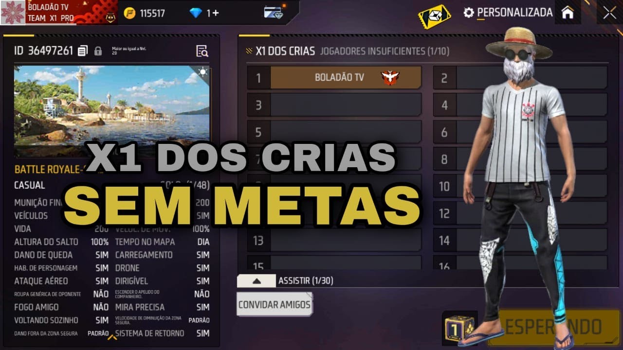 X1 DOS CRIA AO VIVO 🔥 SEM METAS 🔥 JOGANDO COM INSCRITOS 🔥 SALA PERSONALIZADA 🔥 FREE FIRE AO VIVO 🔥