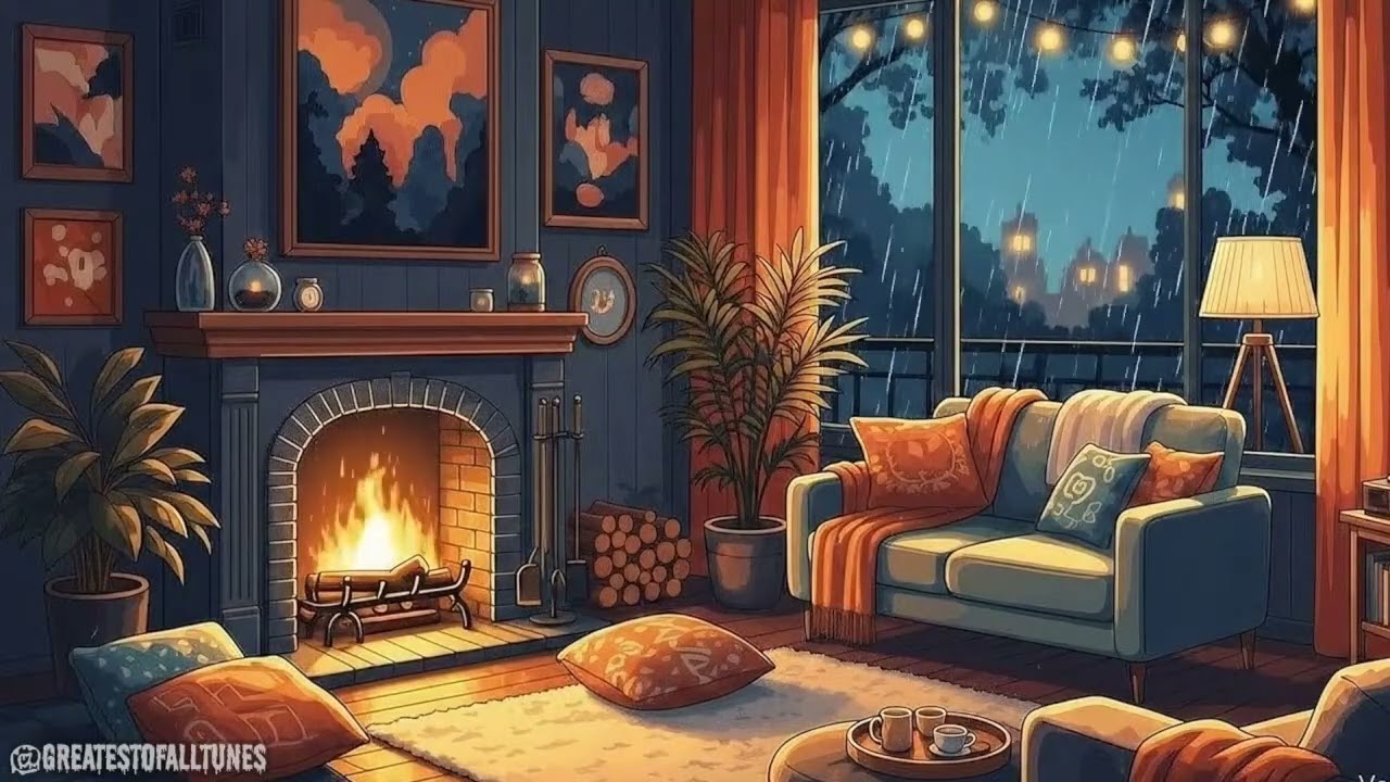 🔥Deep Sleep With Jazzy Fireplace – 8H Rain & Smooth Lo-Fi Jazzhop for Deep Sleep, Relaxation & Study