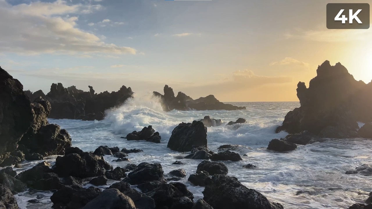 Atlantic Light & Shadow: 1-Hour Intense Waves at Los Gigantes | 4K HDR | Dynamic Sunset ASMR
