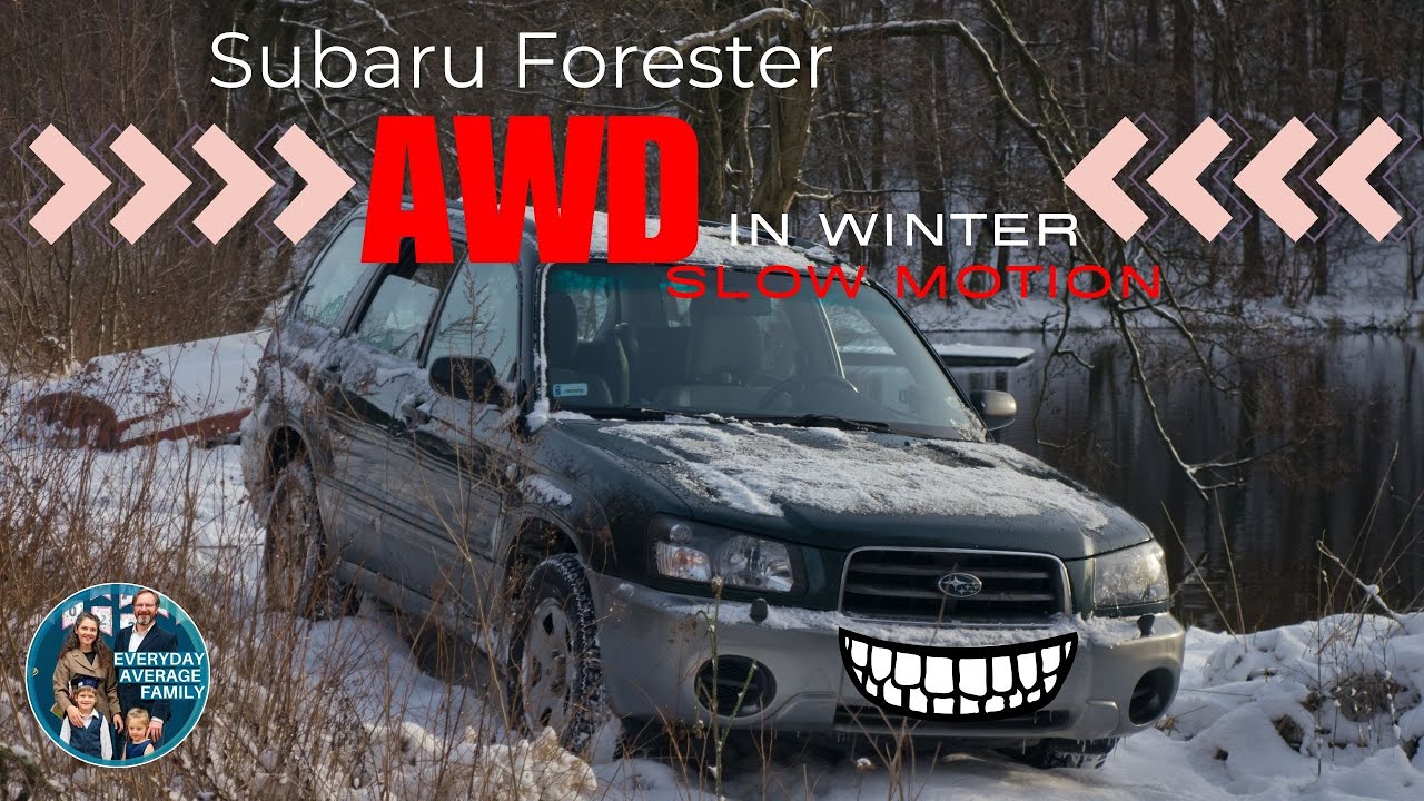 [Cars] AWD Subaru Forester in snow action. 4x4 4WD drive slow motion.