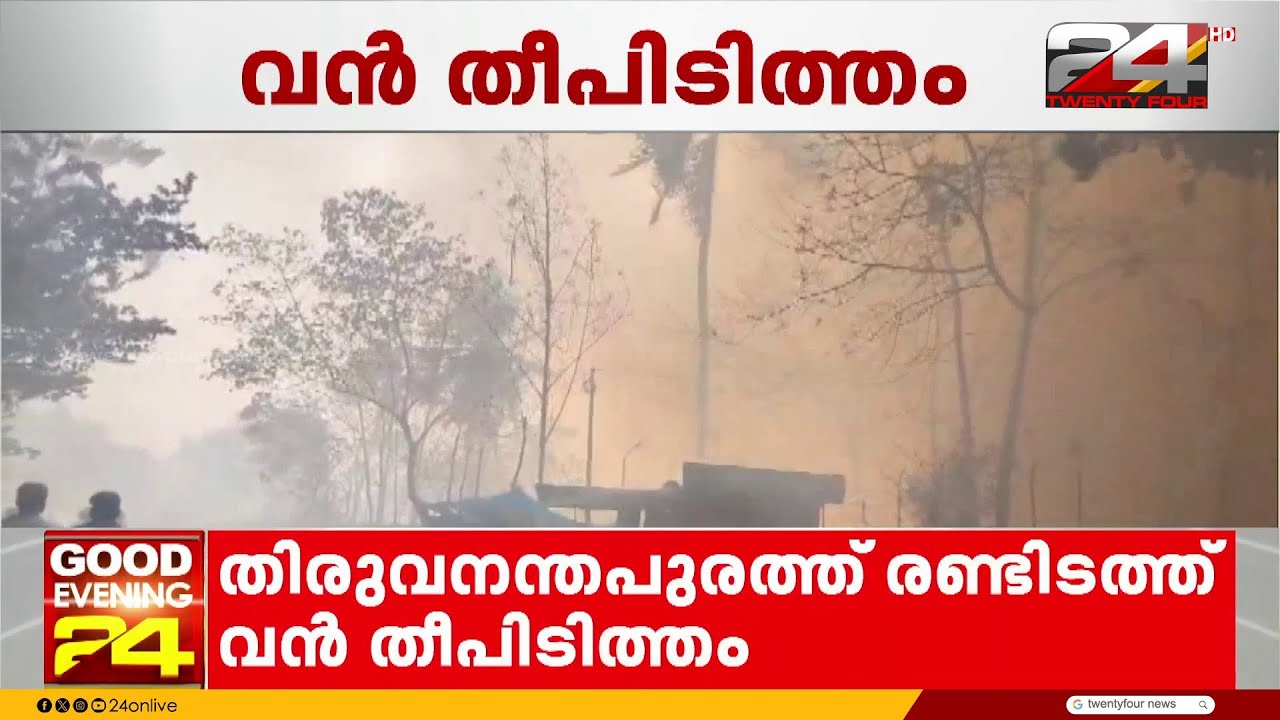 തിരുവനന്തപുരത്ത് രണ്ടിടത്ത് വൻ തീപിടുത്തം; കോവളത്ത് ഇരുപത് ഏക്കറോളം ഭൂമി കത്തി നശിച്ചു