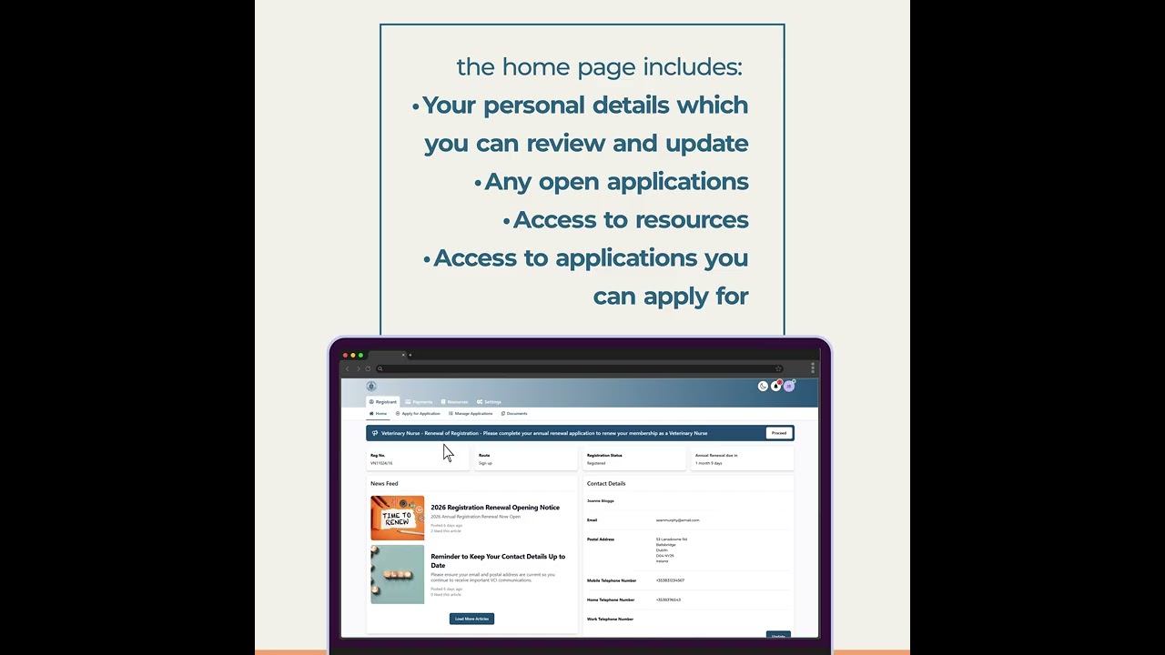 VCI Annual Renewal Process Using the Veterinary Council Online Registration Portal