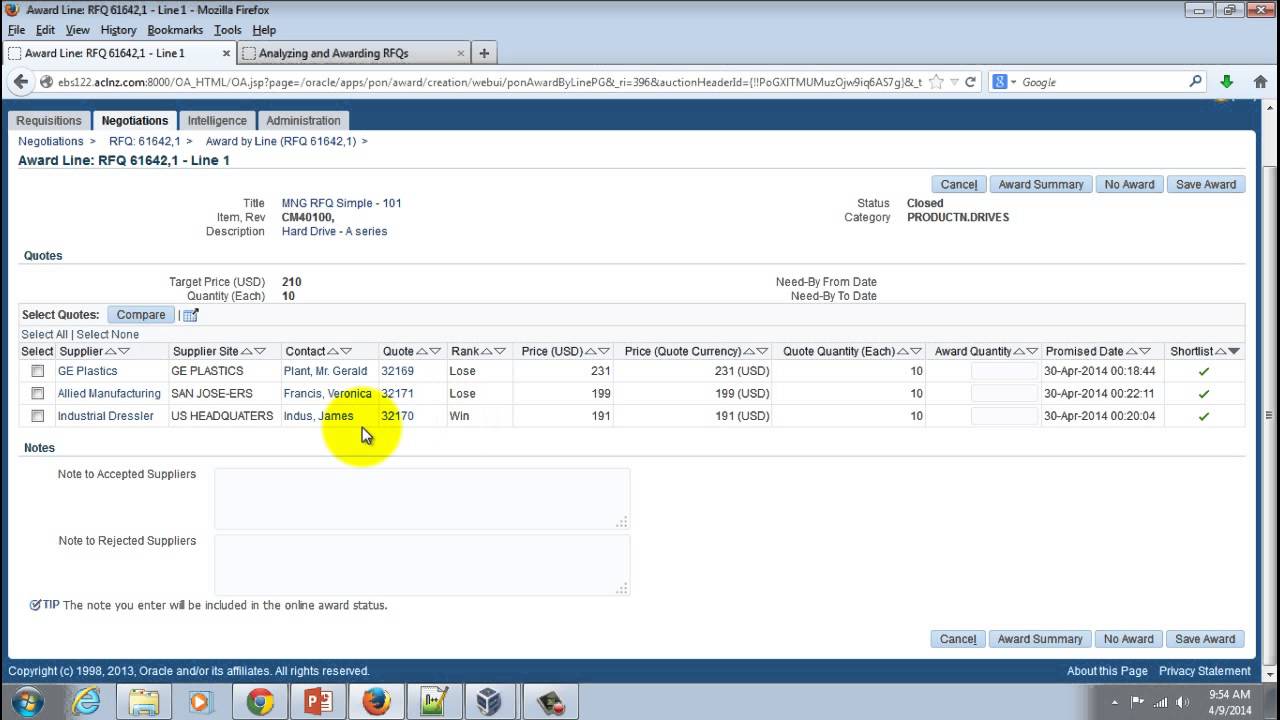 Award Analysis by Line in Oracle Sourcing (on R12.2.3)