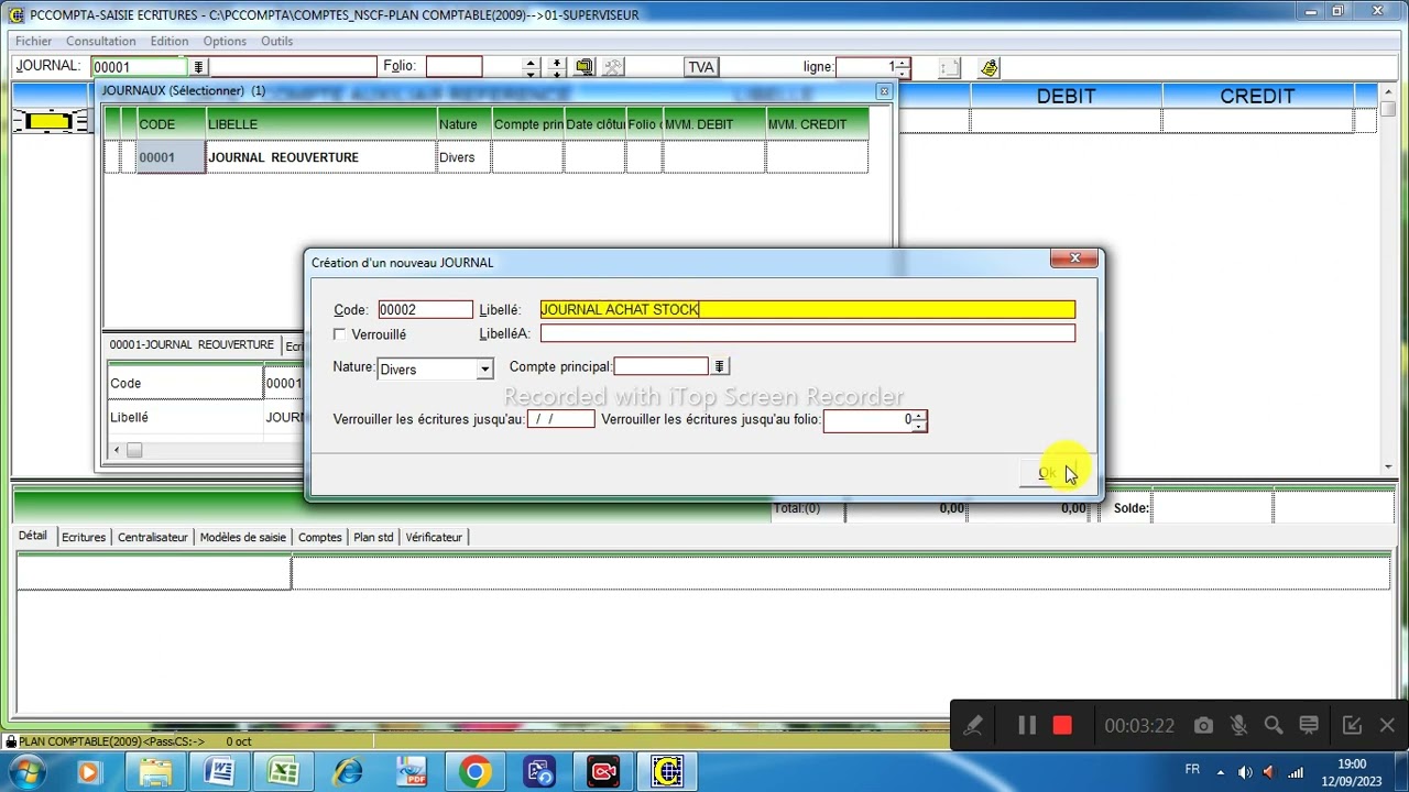 CREATION DES JOURNAUX  COMPTABLE  PC COMPTA   CHAINE AHMED DLG