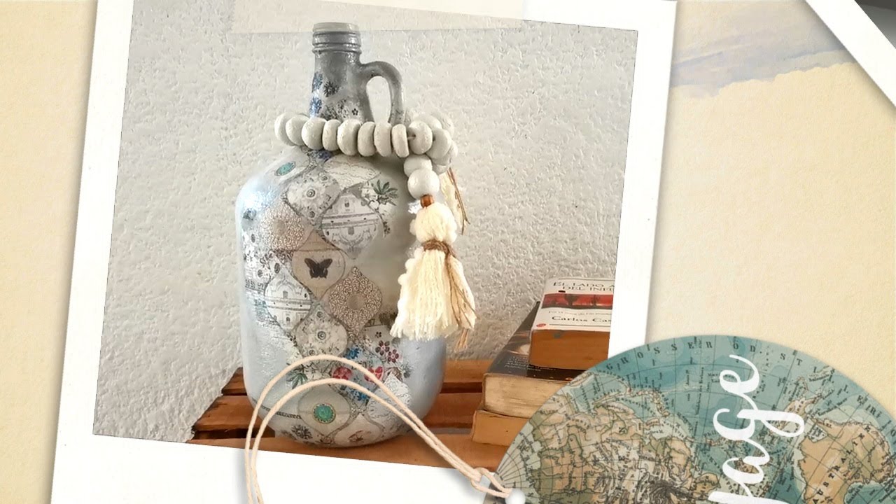 damajuana vintage *DECOUPAGE CON CURVAS