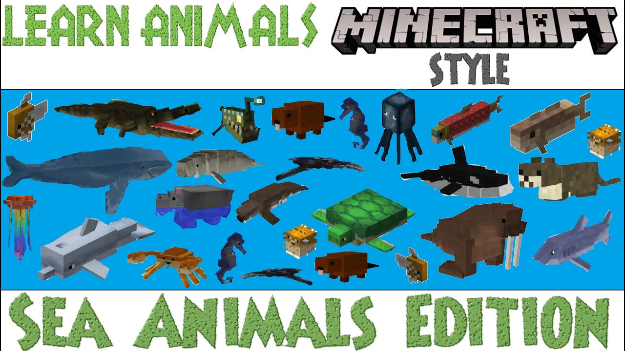 Learn About🐟🦈Sea/Water Creatures🦀🐳 with Minecraft!🐠🦑 Animal Facts + Animal Sounds🐡🐙