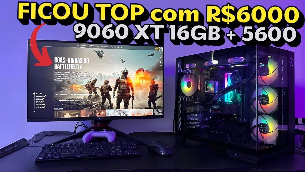 Esse PC de R$6 mil tá HUMILHANDO 🥵 (e o BF6 agradece) Ryzen 7600 + RX 9060 XT 16GB