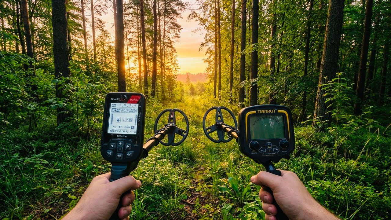 Поиск монет на лесной опушке с двумя металлоискателями  Simplex  Ultra и  Китайским  TX-850 