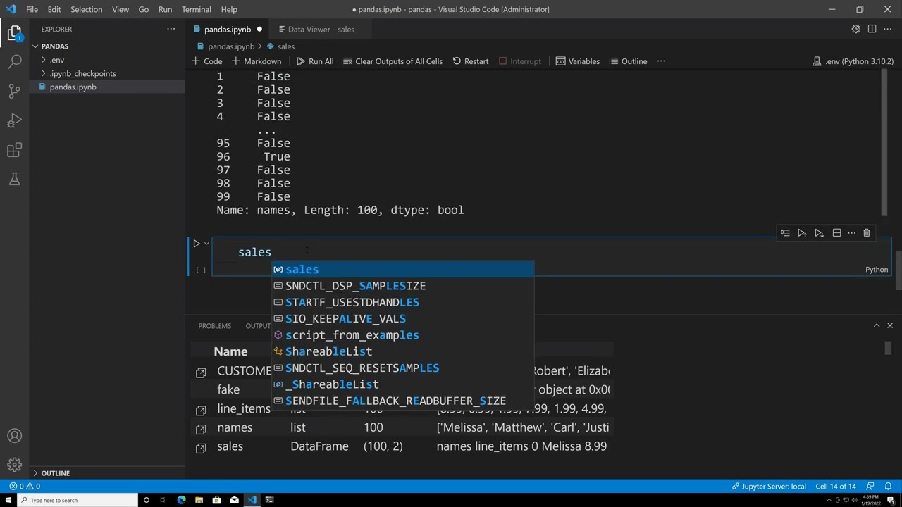 Working with pandas and Visual Studio Code