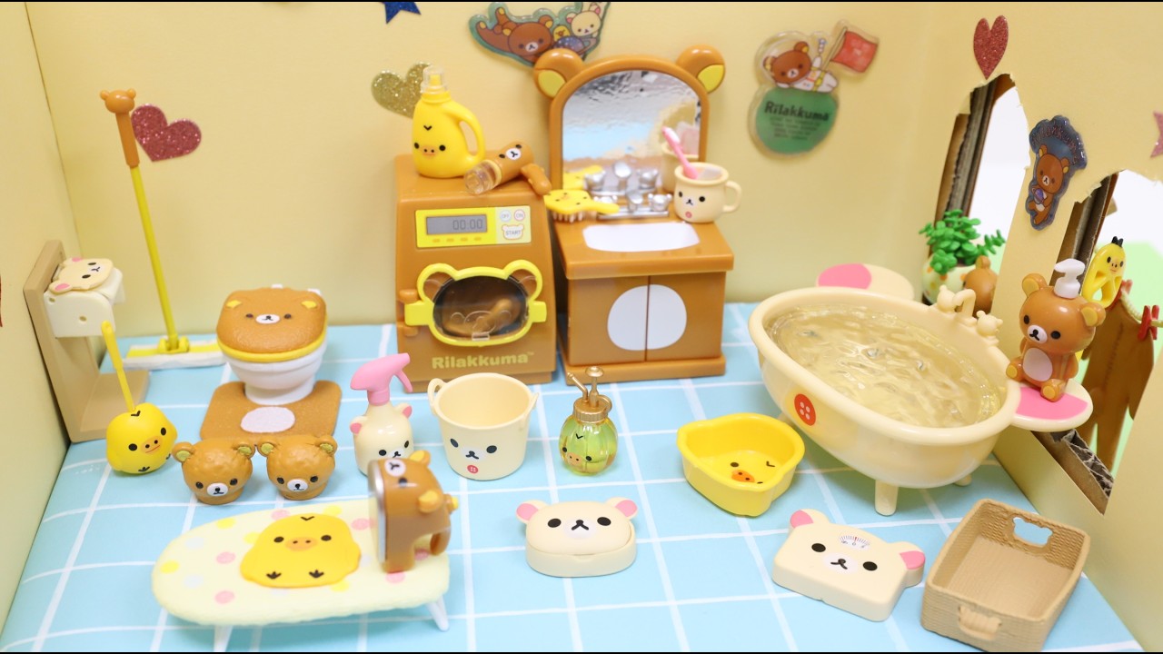 Re-ment Rilakkuma Wash Room Miniature Set Unboxing Japan Souvenir