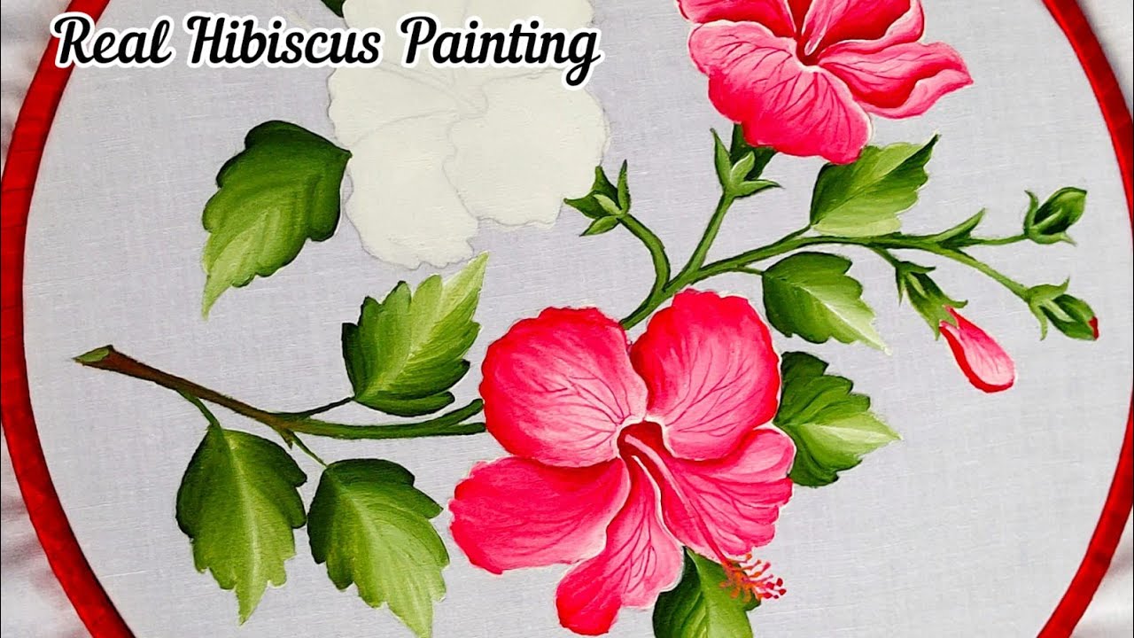 Hibiscus Flower Painting on fabric | Fabric painting hibiscus design|| Gurhal ke phool ki painting