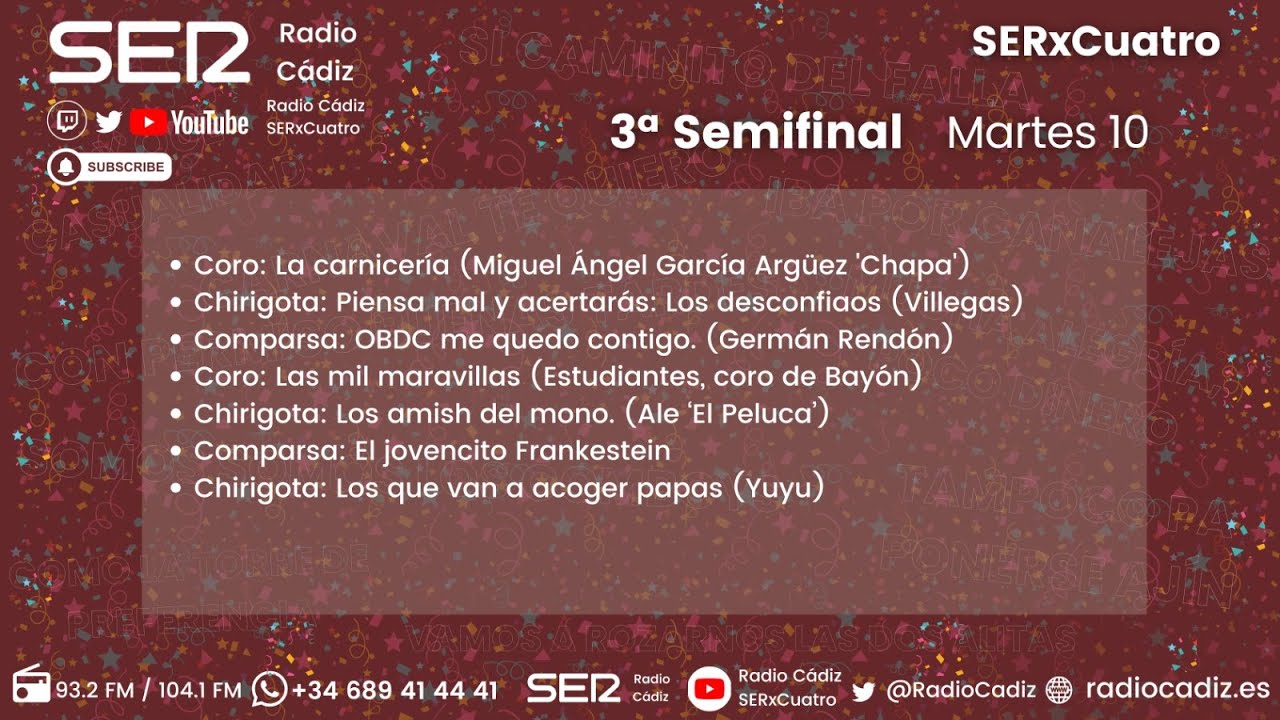 🔴 EN DIRECTO COAC2026: Semifinal 3. Coro Chapa y Estudiantes, Germán, Yuyu y Villegas