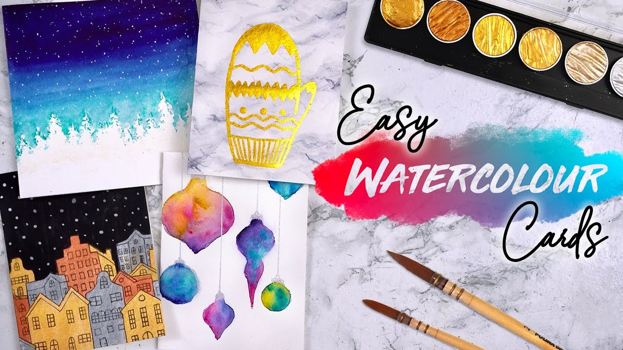 How to Paint These Easy Trendy Watercolour Christmas/Holiday Cards | Tutorial