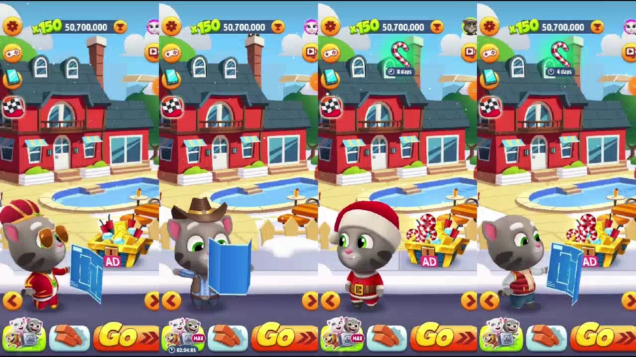 Talking Tom Gold Run Christmas update King Tom vs Cowboy Tom vs Santa Tom vs Frosty Tom vs Raccoon