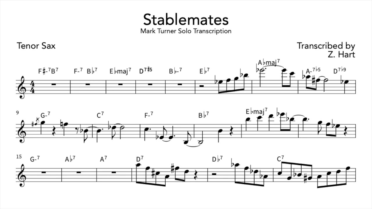 Mark Turner - "Stablemates" Solo Transcription