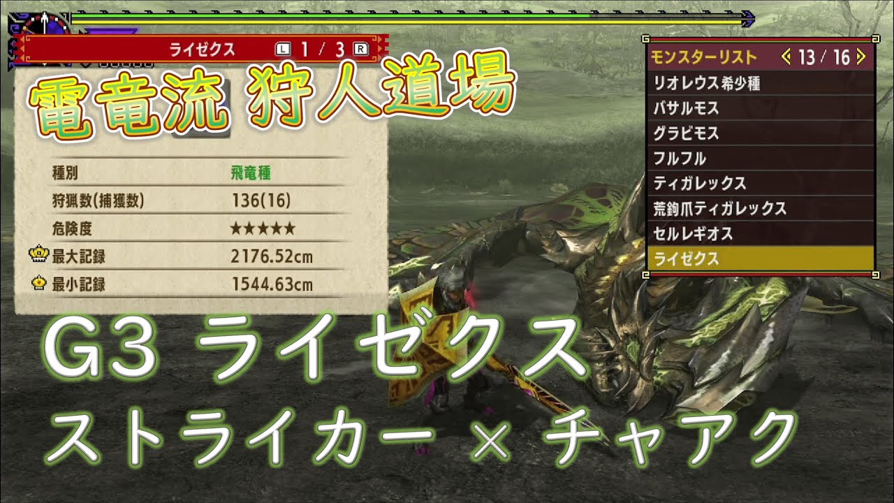 【MHXX/MHGU】 電竜流 狩人道場 ストライカー チャアク 3'48 【G3】