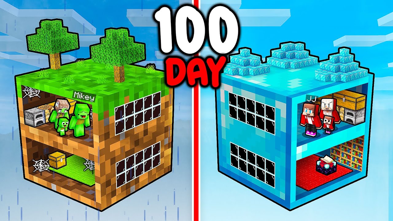 JJ and Mikey: POOR vs RICH Block 100 Days Family Battle in Minecraft - Maizen