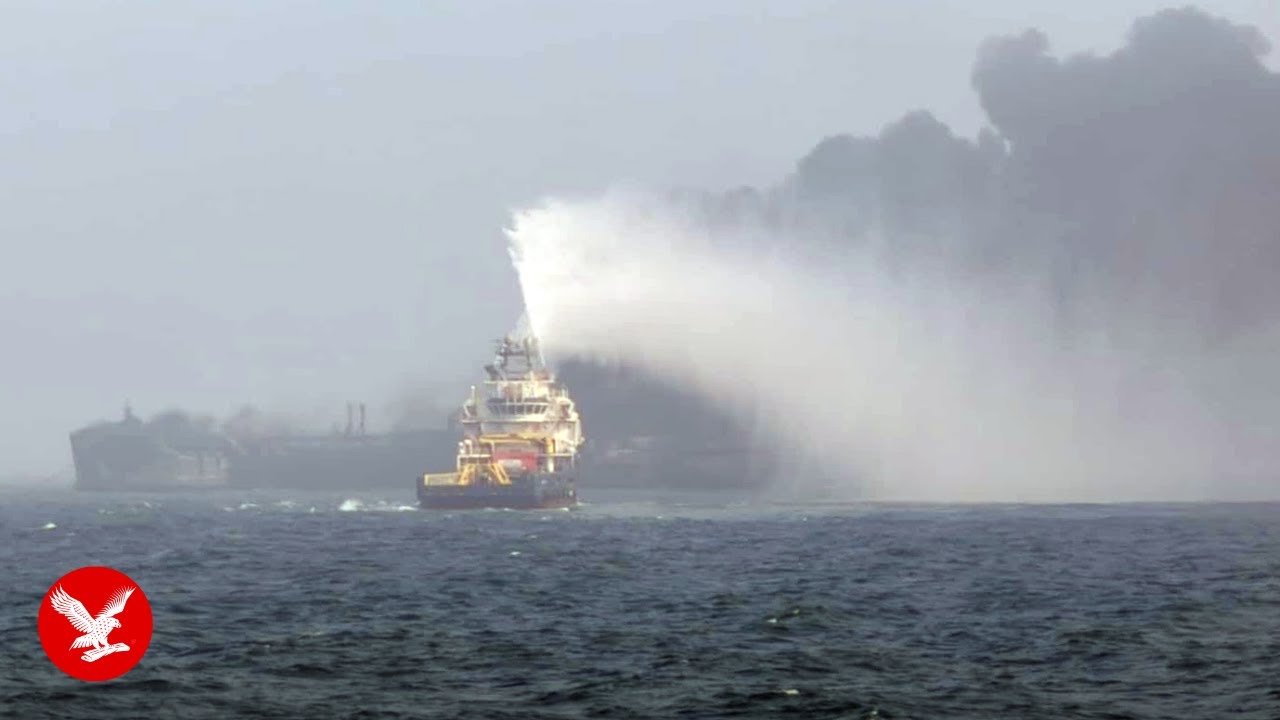 Live: Aerial footage after oil tanker and cargo ship collide in North Sea