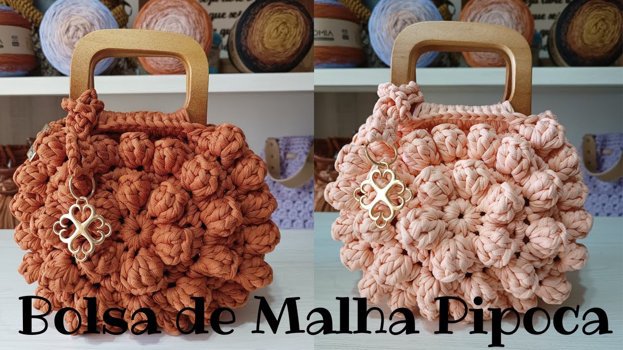 Bolsa de Malha de crochê Pipoca