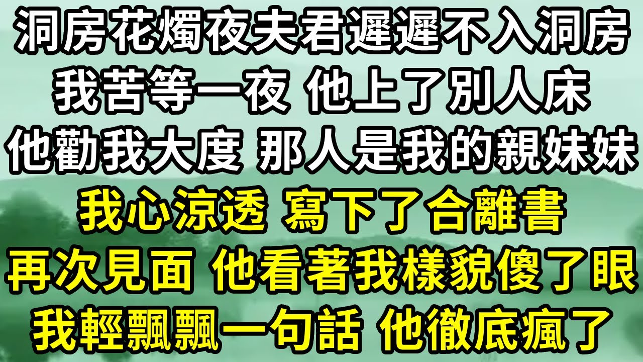 洞房花燭夜夫君遲遲不來揭蓋頭，我苦等一夜心也隨之涼透，得知他和別人一夜歡好，我忍痛寫下了合離書，再次見面他看著我傻了眼，我輕飄飄一句話，他卻是徹底瘋了