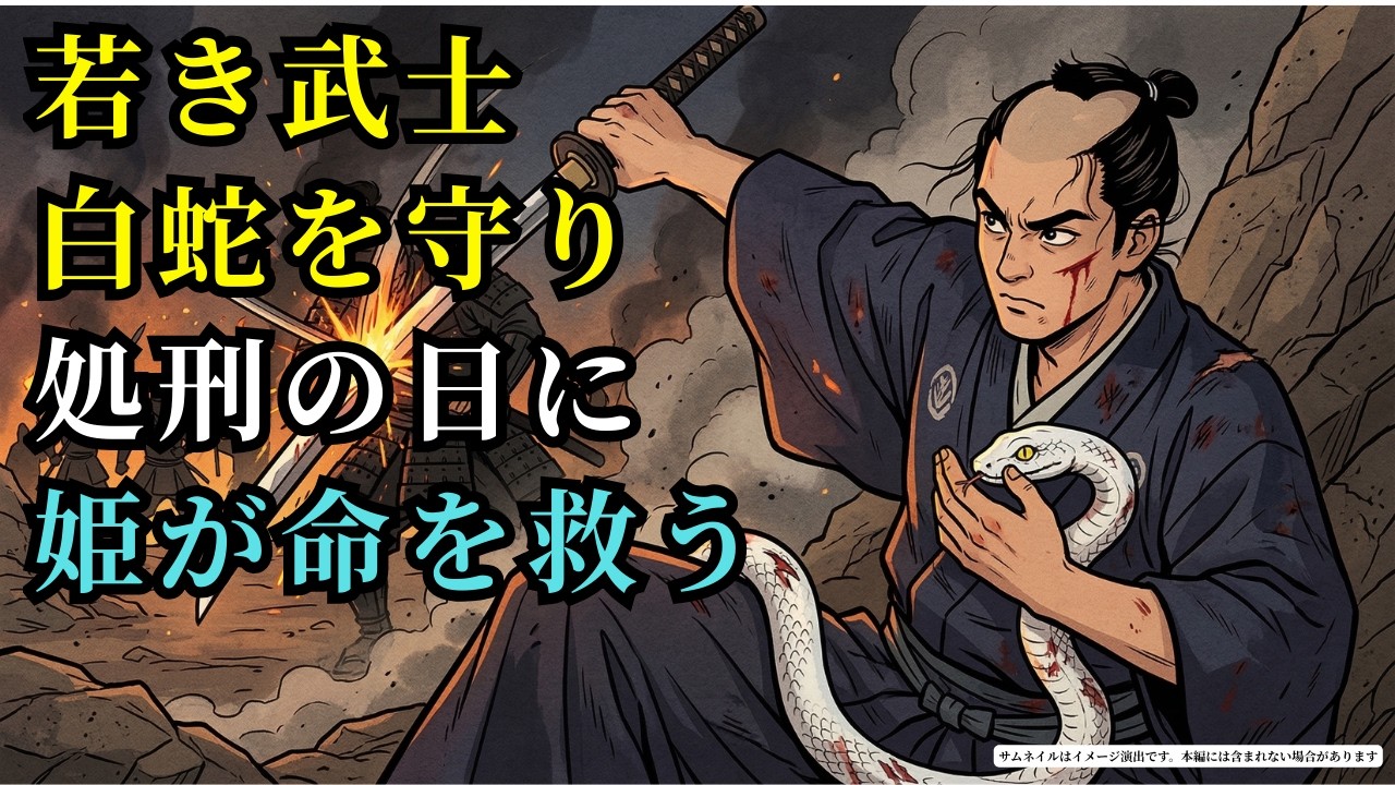 戦乱の中、白蛇を守った若き武士。彼が処刑される日、突如現れた姫が彼を救い出し、恐るべき秘密が明かされる(AIフィクション)  | 野談 | 伝説 | 昔話 | 説話 | 民話