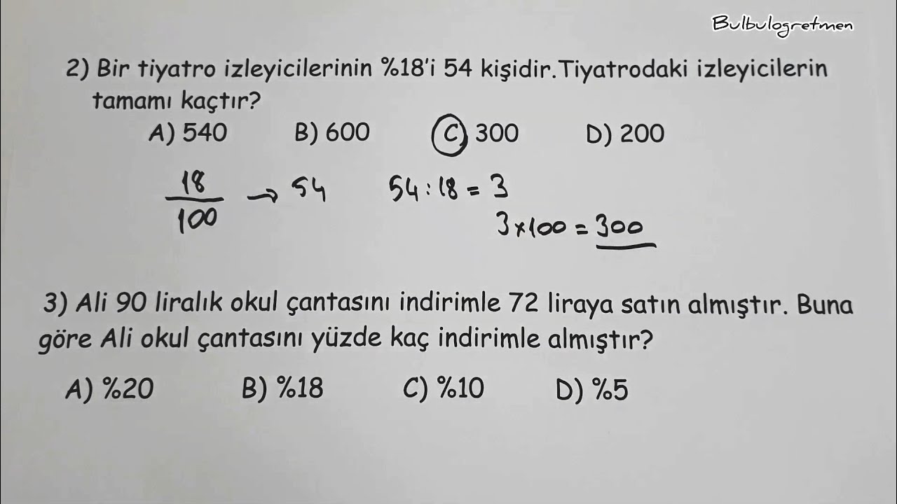 5.sınıf yüzde problemleri ve çözümler #Bulbulogretmen #matematik