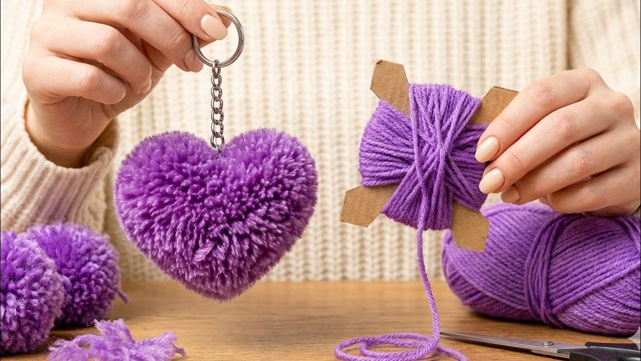 GENIUS Trick! Anyone Can Make DIY Pom Pom❤️ Heart Keychain Easy Craft!