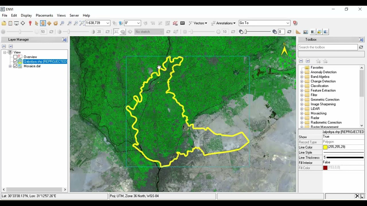 اللقاء التاسع : القص المكاني Spatial Subset  بطريقة Shapefile على ENVI 5.6