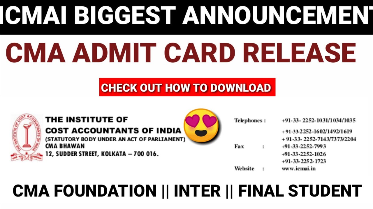 CMA Admit Card Release || ICMAI Official Update || CMA Exam December 2022