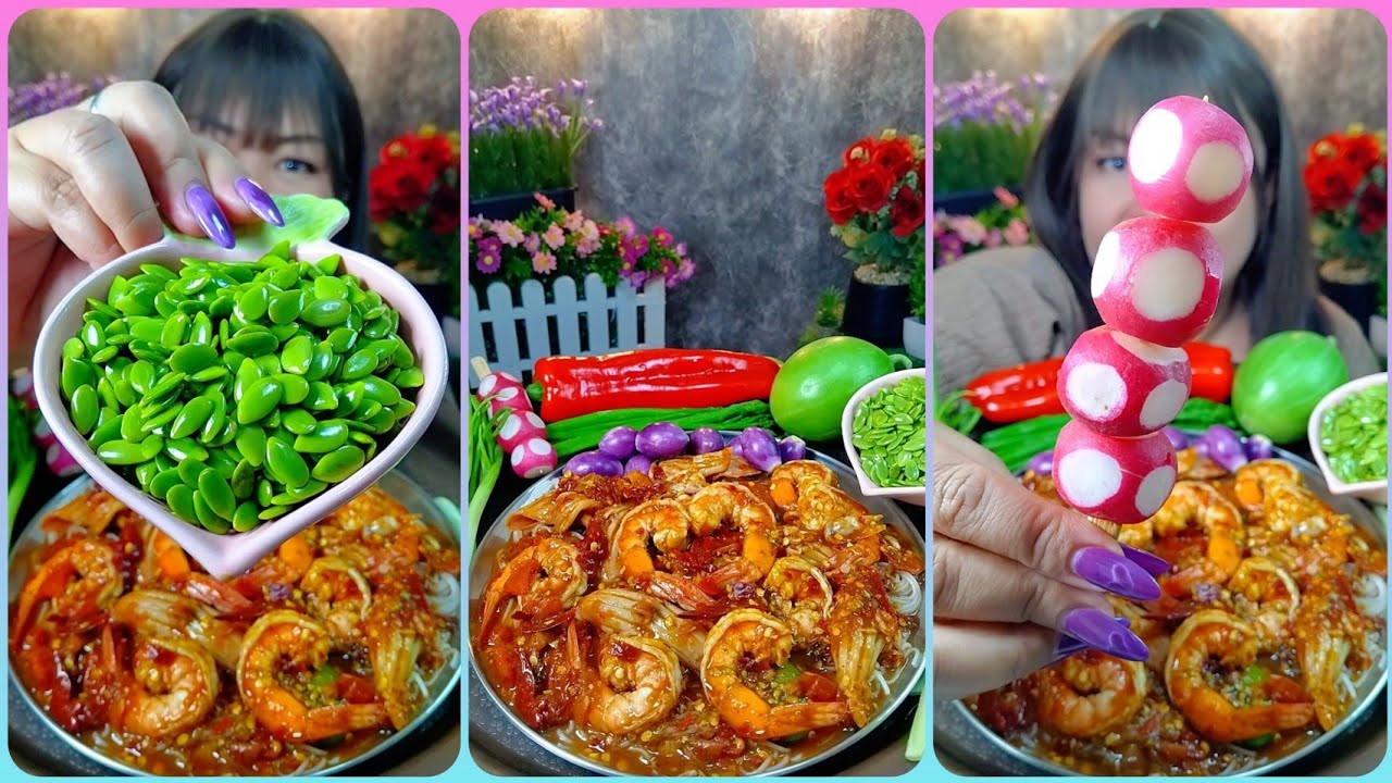 ตำกุ้งสุกกับหมึกกล้วยราดเส้นขนมจีนเหนียวนุ่มอร่อยสุดๆ @ตั้งใจกิน 