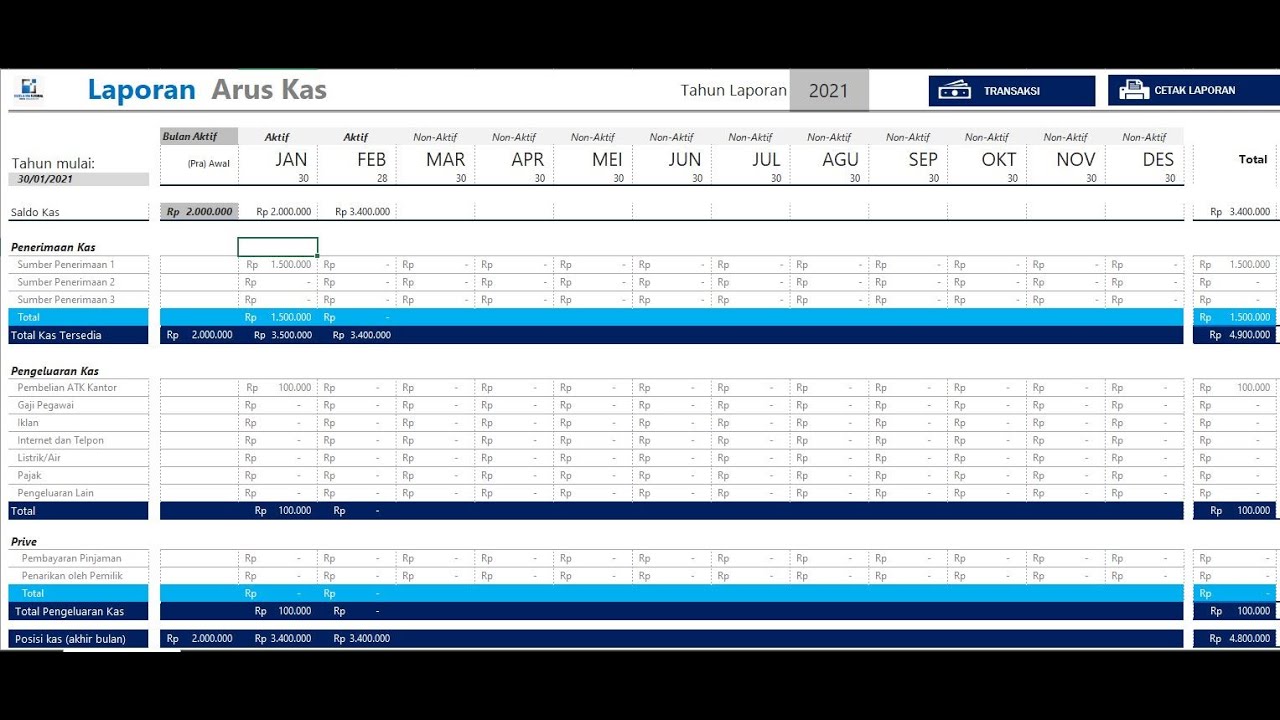 FULL TUTORIAL MEMBUAT LAPORAN ARUS KAS | FREE TEMPLATE