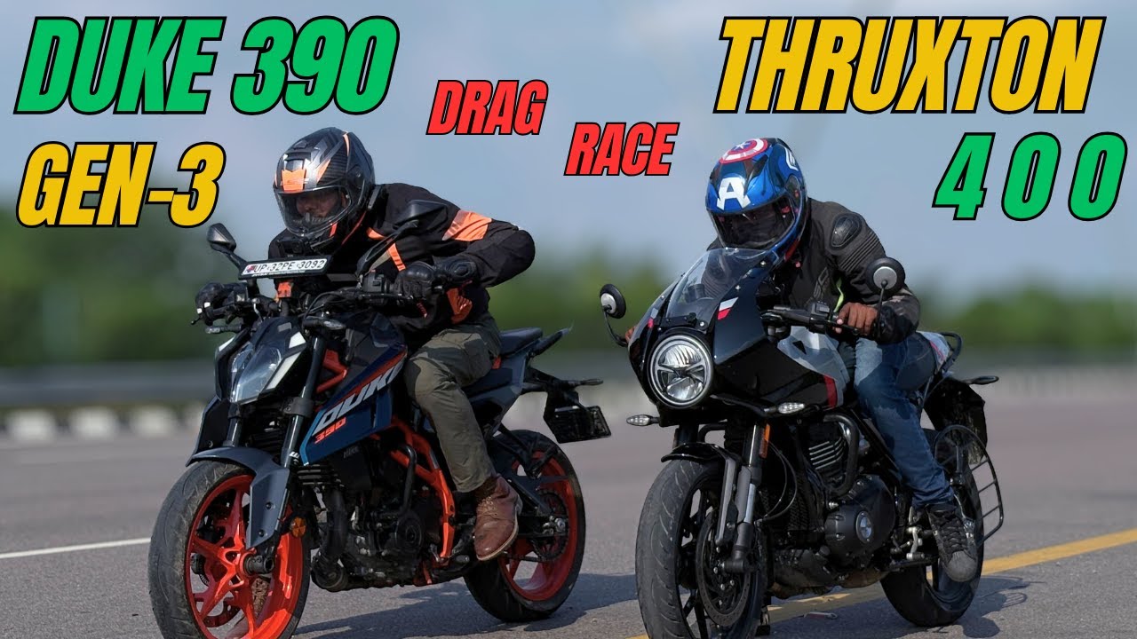 Triumph Thruxton 400 vs Duke 390 Drag Race