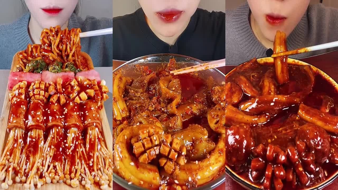 ASMR BLACK BEAN NOODLES, SPICY SEAFOOD, SPICY ENOKI MUSHROOM, 불닭 팽이버섯 먹방, OCTOPUS, 짜장 라면 먹방MUKBANG