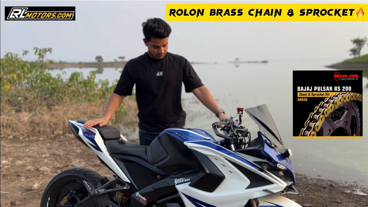 Rolon brass chain & sprocket kit in RS200 | Best chain sprocket for rs200 🔥👌🏻