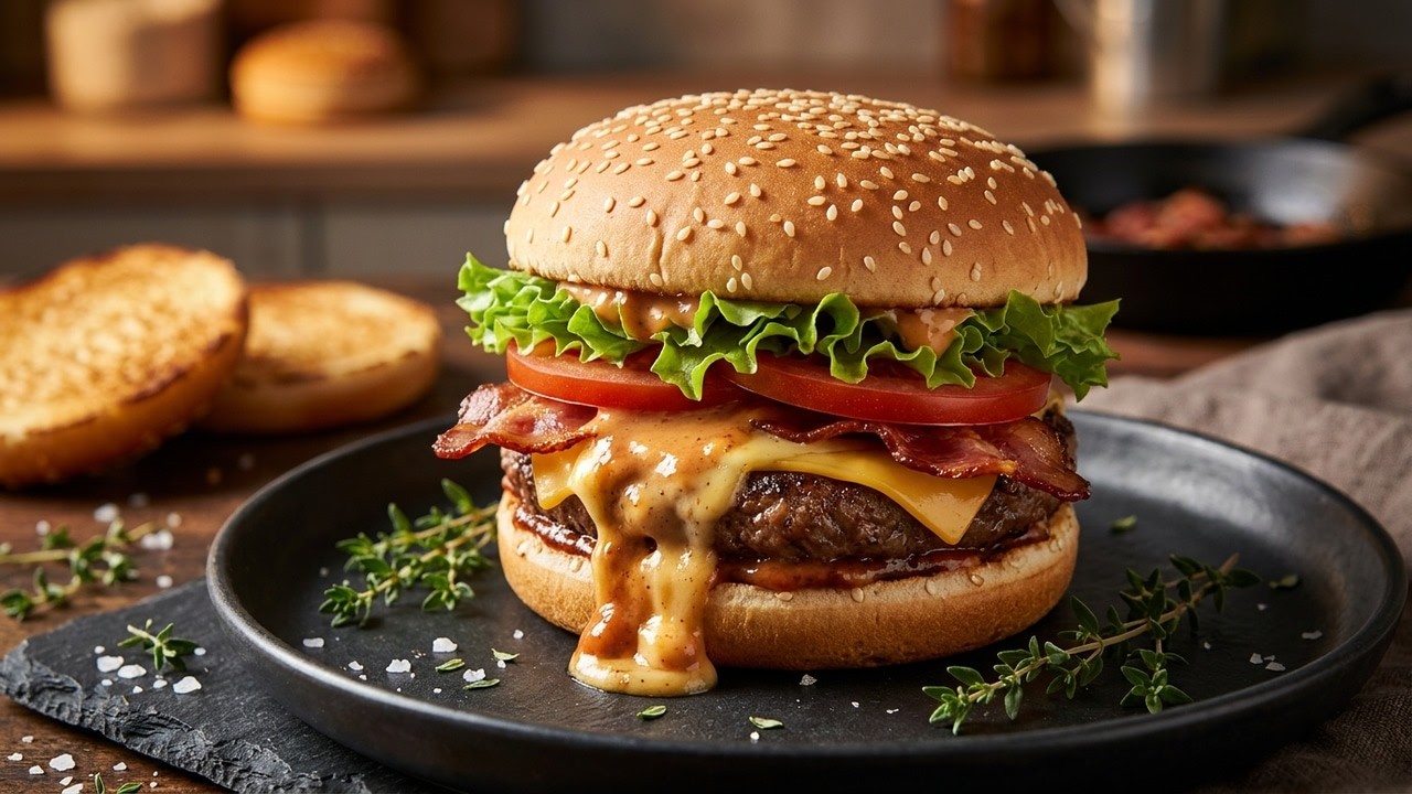 Homemade Bacon Burger with Signature Sauces – So Juicy It Drips