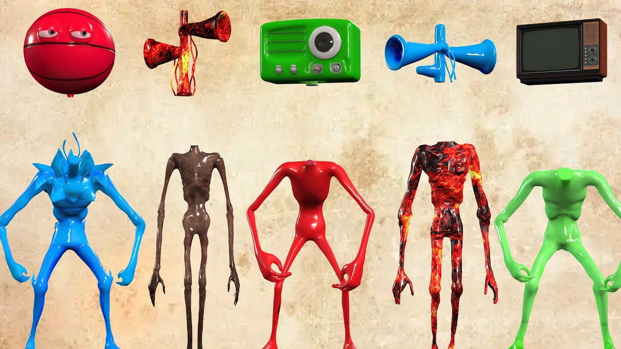 WRONG HEADS SIREN HEAD CRANE, GREEN HOUSE HEAD, TRAFFIK HEAD, THUNDERBOLT, SIREN HEAD FLAME TOWER