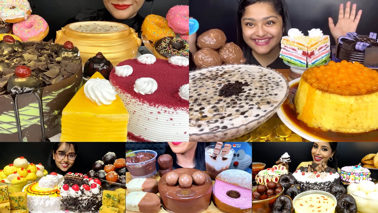 Asmr:Eating Chocolate Cake,Strawberry Cake,Rasgulla,Gulab Jamun,pastry,Donuts 🔥