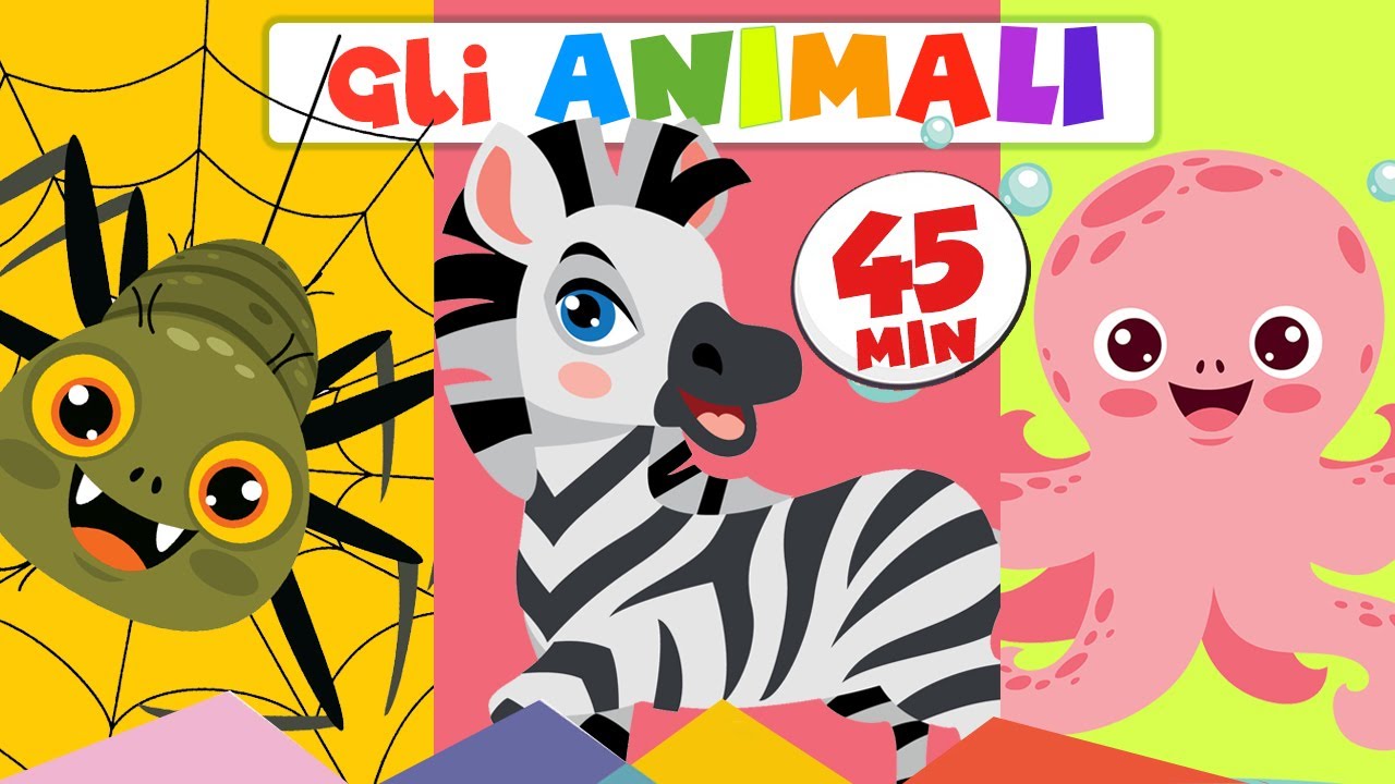 45 Minuti di ANIMALI per Bambini 📚🎶🎴 Video Educativi + Canzoncine + Flashcards