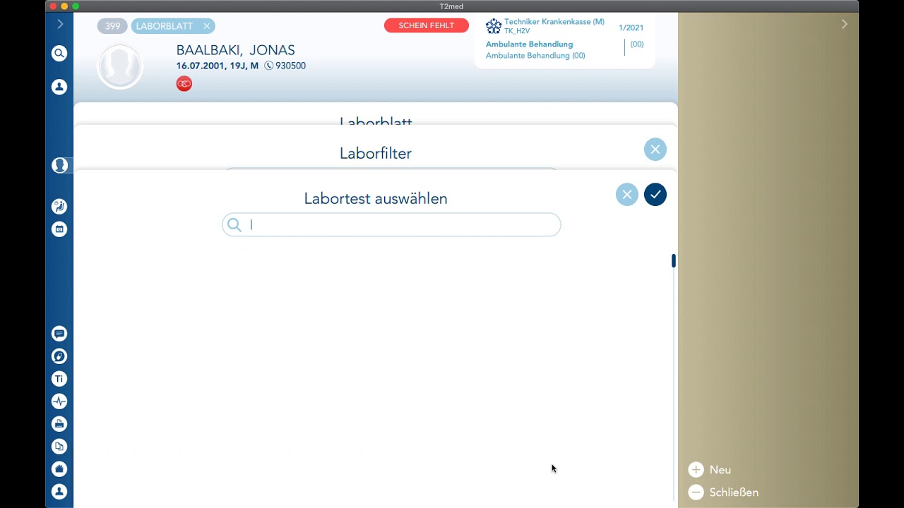 T2Med Laborfilter anlegen