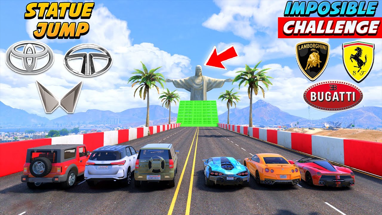 GTA 5 : INDIAN CARS VS SUPER CARS JESUS STATUE OVER THE JUMP CHALLENGE | GTA 5 MODS!