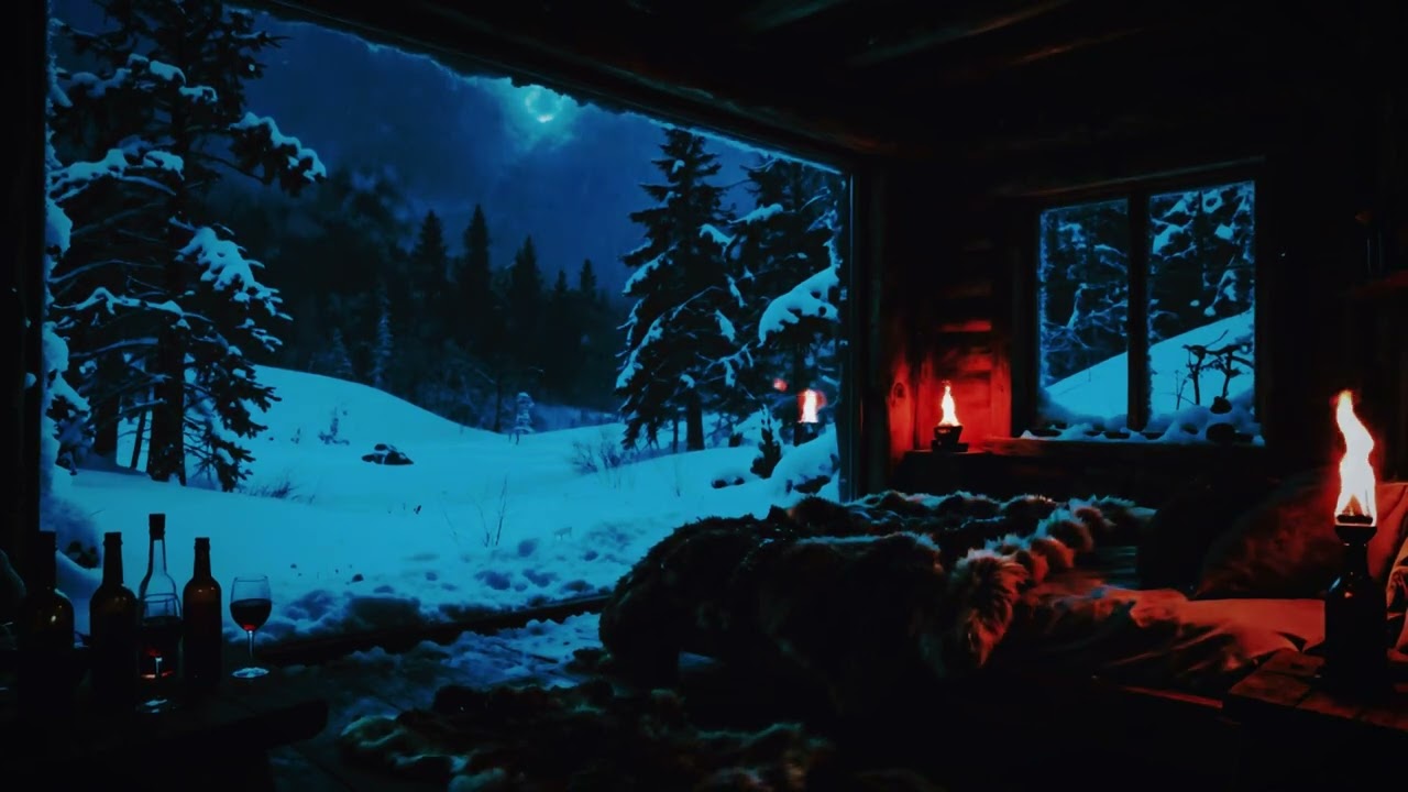 Cozy Winter Cabin Ambience 🔥 Crackling Fireplace & Soft Falling Snow 😴 No Ads Pretty Relaxing Ever