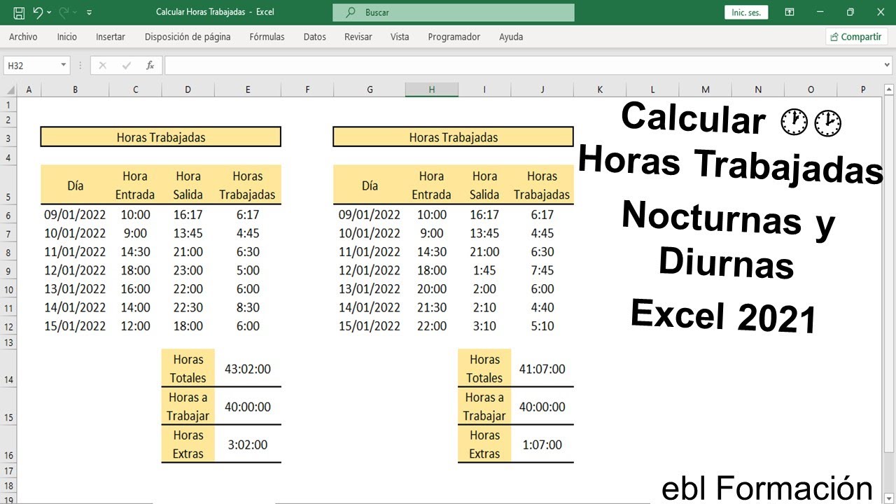 Trucos y Tips: Calcular Horas Trabajadas Nocturnas y Diurnas (Excel 2021)
