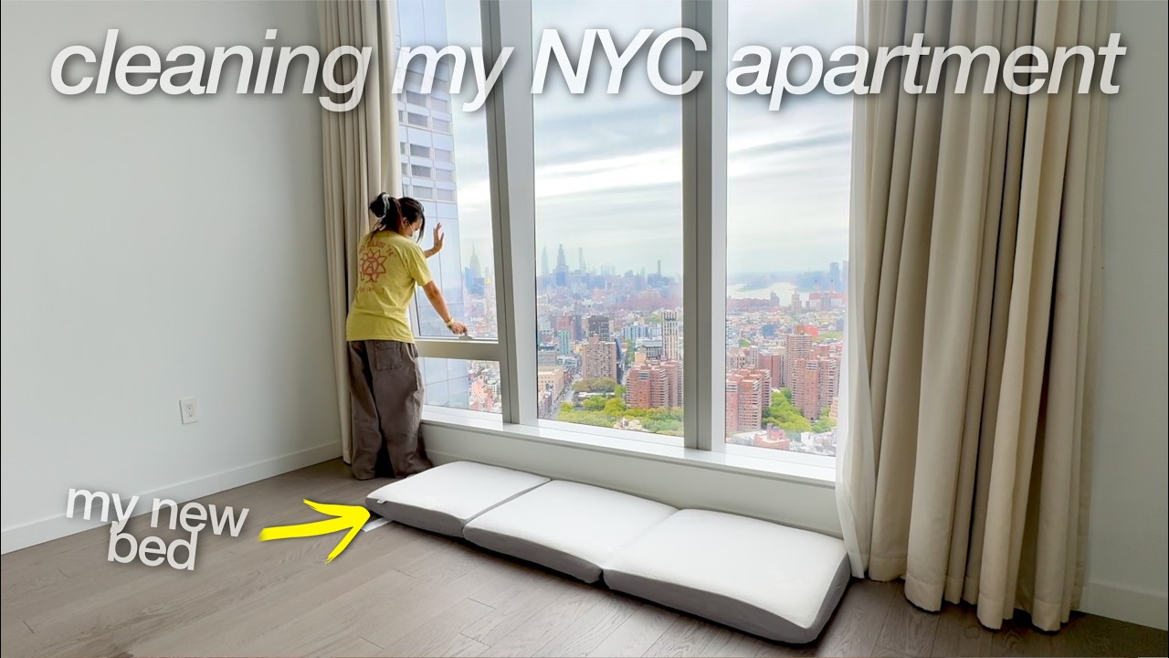 MOVING TO NYC ALONE DAY 3 (cleaning my apartment, unboxing cleaning supplies and packages, new bed)