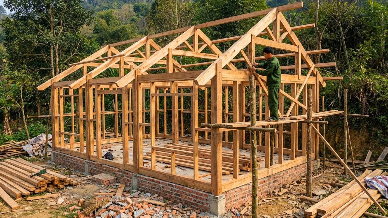 Building A Cozy Wooden House For Long Term Living In A Remote Mountain Area